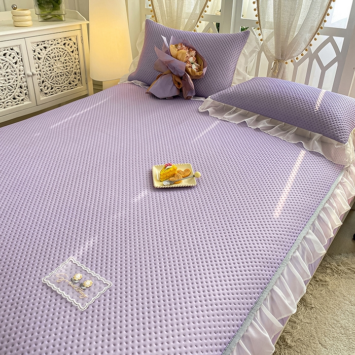 91家纺网 家纺一手货源 找家纺 眠势力 2025新款华夫格花边床笠豆豆凉席款夏季凉感床垫保护套 （提供买家秀） 香芋紫