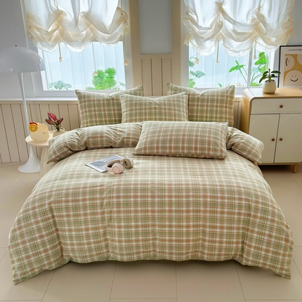 91家纺网 家纺一手货源 找家纺 （总）梦精灵家纺 2025新款全棉色织水洗棉四件套纯棉床单被套罩学生宿舍三件套