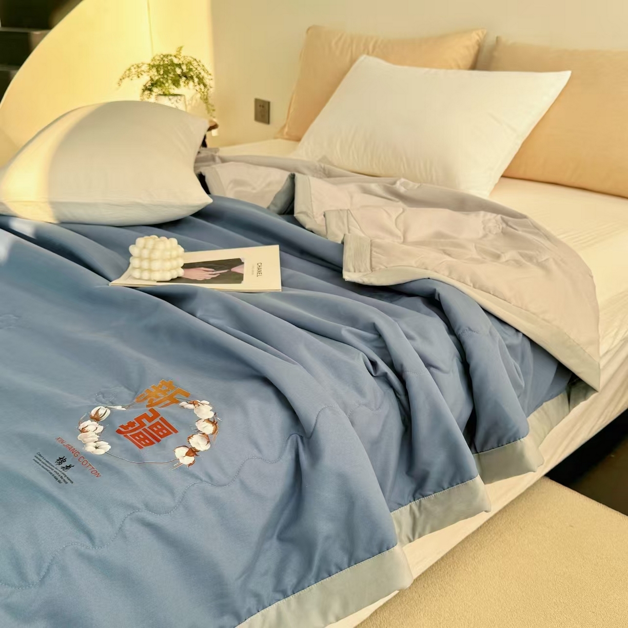 91家纺网 家纺一手货源 找家纺 2025野马新款夏被 糯糯棉-深海蓝