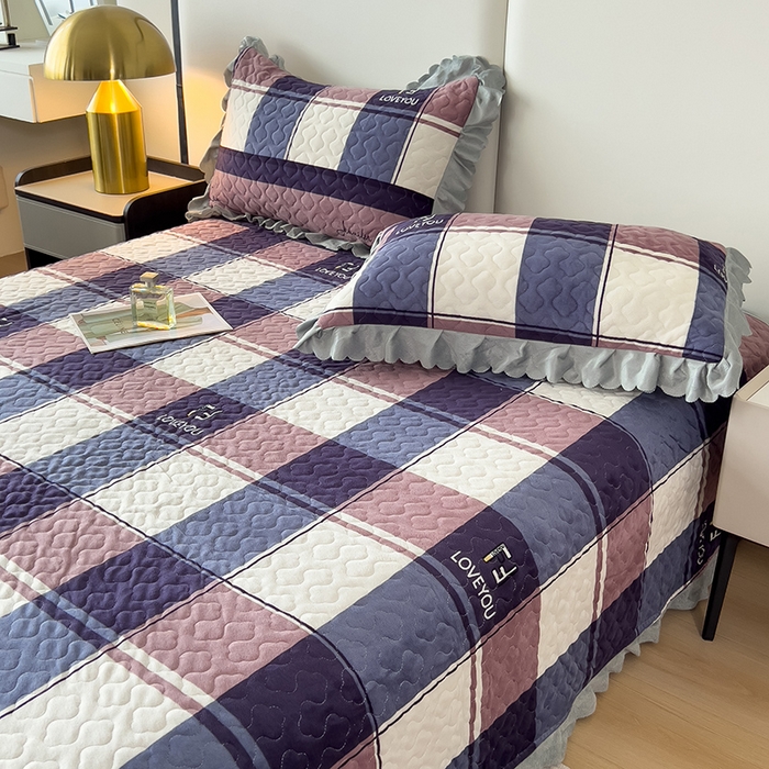 91家纺网 家纺一手货源 找家纺 2025新款水晶绒床单盖毯单人三件套花边毯子冬季加厚保暖双人加棉防滑绒毯 经典格子