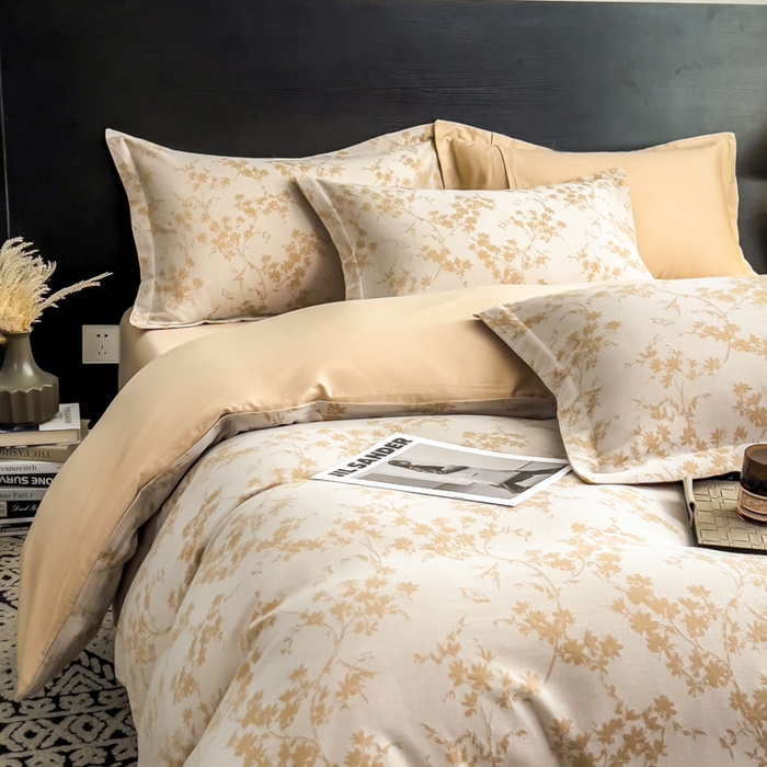 91家纺网 家纺一手货源 找家纺 倾慕家纺 2025新款60S提花全棉四件套 爱玲说卡其