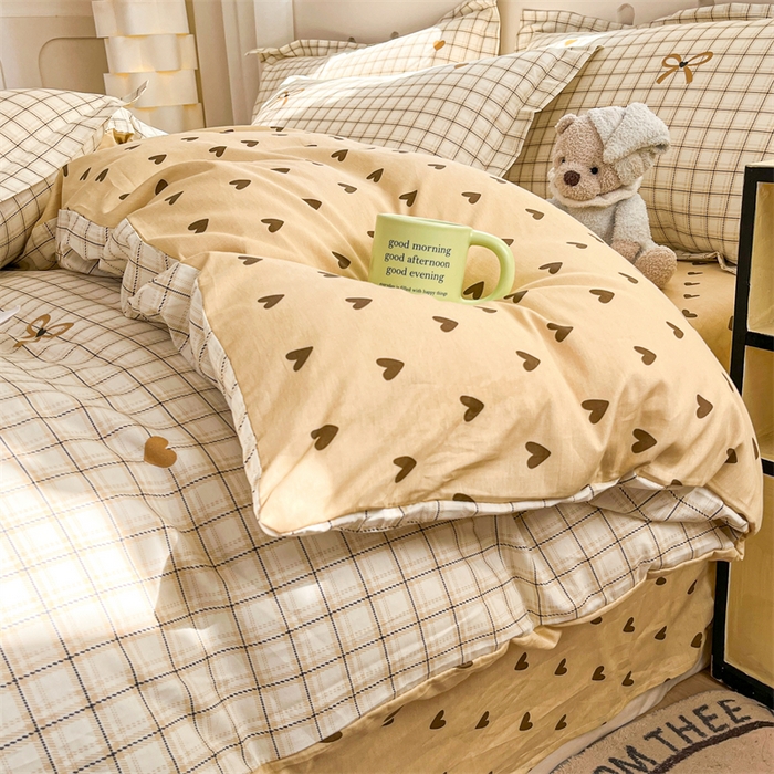 91家纺网 家纺一手货源 找家纺 大吉 2025新款100全棉纯棉喷气小清新被套四件套纯棉三件套床笠四件套单被套单枕套 小欢喜