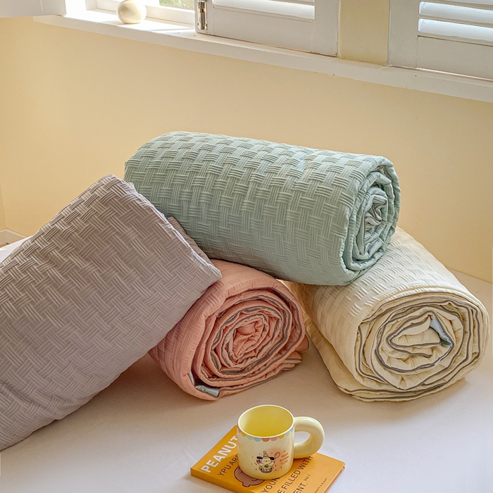 91家纺网 家纺一手货源 找家纺 左右家纺 2025新款华夫格大豆夏被被子被芯 组合