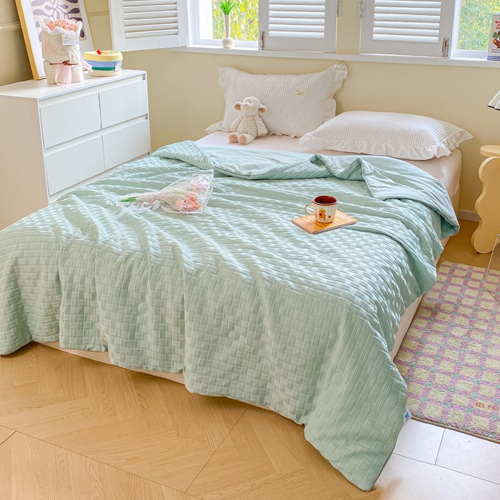 91家纺网 家纺一手货源 找家纺 左右家纺 2025新款华夫格大豆夏被被子被芯 浅绿