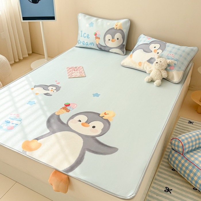 91家纺网 家纺一手货源 找家纺 慕尚家纺 2025新款凉感卡通工艺席 企鹅宝宝