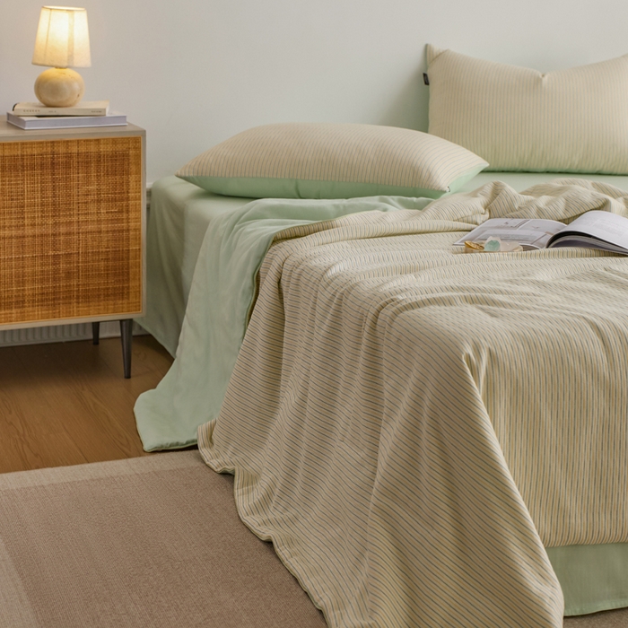 91家纺网 家纺一手货源 找家纺 2025新款原创侘寂系列全棉夏被-夏被四件套 森系薄荷