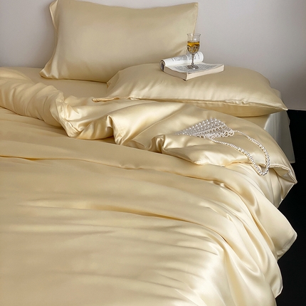 91家纺网 家纺一手货源 找家纺 繁花家居  2025新款亲肤舒适A类高支密冰丝素色冰丝四件套-风格一 黄桃蜜恋