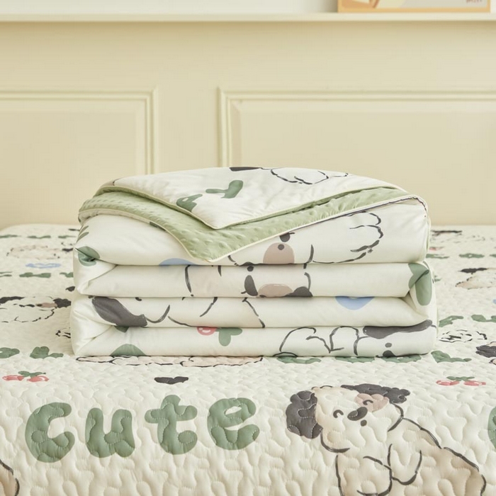 91家纺网 家纺一手货源 找家纺 子由家居 2025新款凉感丝豆豆夏被四件套 凉感豆豆被-皮皮狗