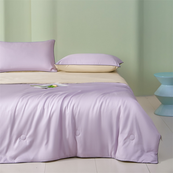 91家纺网 家纺一手货源 找家纺 笙意家纺 2025新款凉感水洗真丝麻绳双拼夏凉被-华尔兹系列 华尔兹-星黛紫+梧桐杏