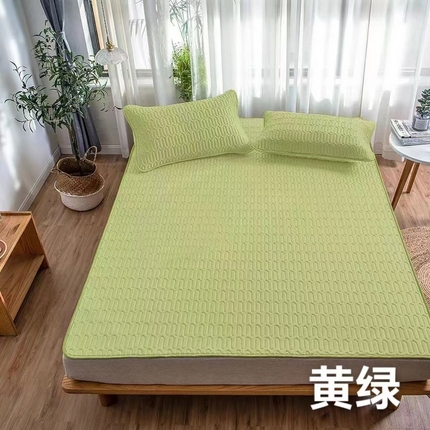 91家纺网 家纺一手货源 找家纺 悦织湾家纺 2025新款床单款乳胶席三件套印花纯色冰丝凉感夏凉席 黄绿