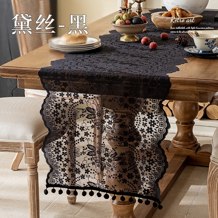 南通大梧纺织 2025新款黛丝/玫琳/伊洛桌旗 黛丝-黑