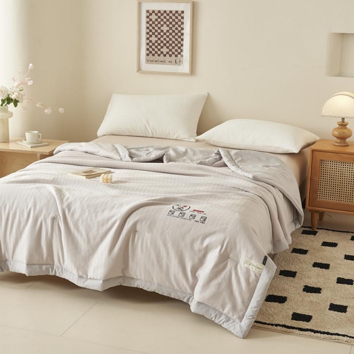 91家纺网 家纺一手货源 找家纺 子由家居 2025新款水洗棉原棉提花大豆夏被被子被芯 原棉-浅灰