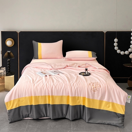 蕾诺家纺 2025新款水洗冰丝双拼亮钻夏被 优雅粉