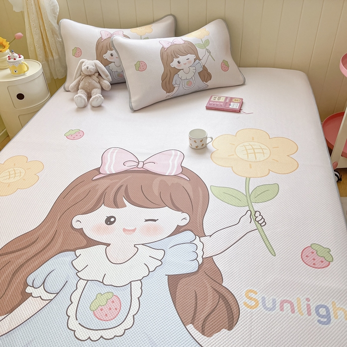 91家纺网 家纺一手货源 找家纺 慕尚家纺 2025新款凉感卡通工艺席 阳光少女