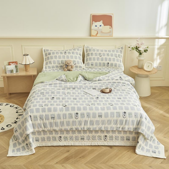 91家纺网 家纺一手货源 找家纺 子由家居 2025新款凉感丝豆豆夏被四件套 凉感豆豆被-熊猫