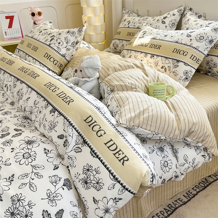 91家纺网 家纺一手货源 找家纺 大吉 2025新款100全棉纯棉喷气小清新被套四件套纯棉三件套床笠四件套单被套单枕套 赫本