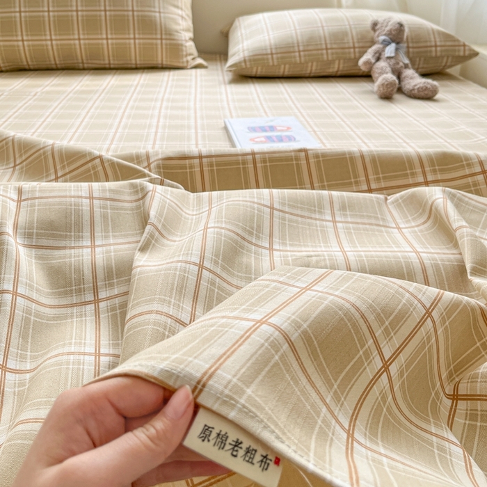 91家纺网 家纺一手货源 找家纺 莱通2025新款原棉老粗布床单 悠悠梦格