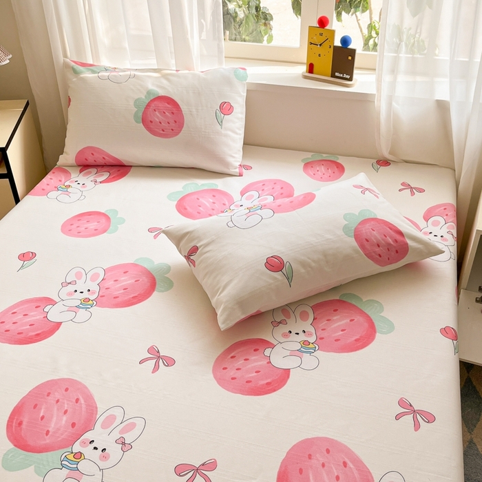 91家纺网 家纺一手货源 找家纺 莱通2025新款原棉老粗布床单 兔兔晚安