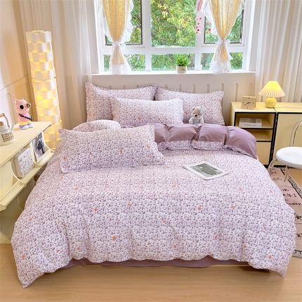 大吉 2025新款100全棉纯棉喷气小清新被套四件套纯棉三件套床笠四件套单被套单枕套 紫薰
