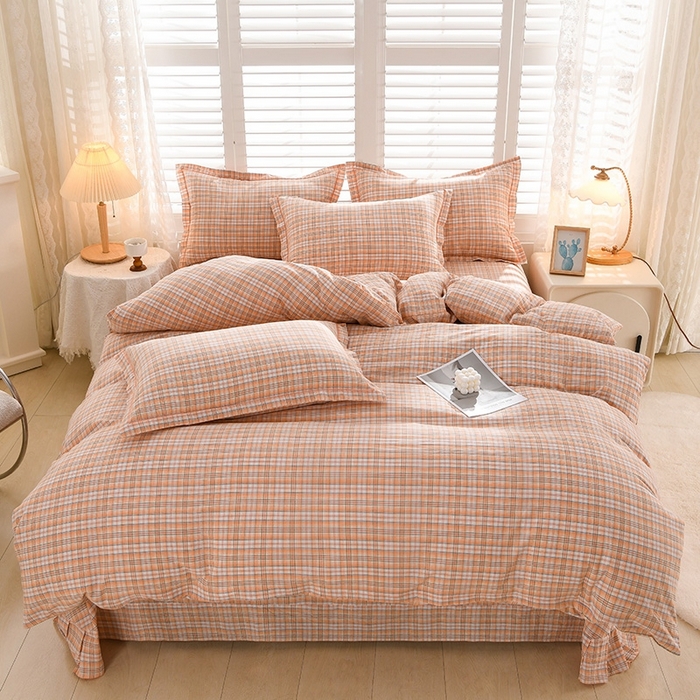 91家纺网 家纺一手货源 找家纺 润淳家居 2025新款A类全棉水洗棉四件套三件套 巴比 桔