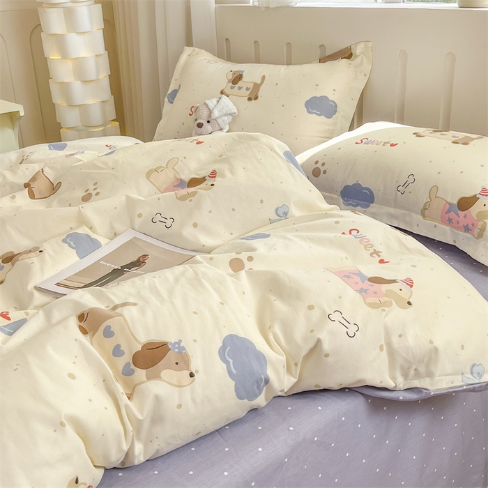 91家纺网 家纺一手货源 找家纺 大吉 2025新款100全棉纯棉喷气小清新被套四件套纯棉三件套床笠四件套单被套单枕套 萌宠日记