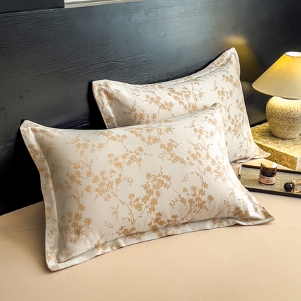 倾慕家纺 2025新款60S提花全棉单品枕套 爱玲说卡其