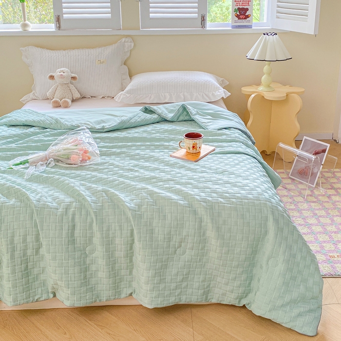 91家纺网 家纺一手货源 找家纺 左右家纺 2025新款华夫格大豆夏被被子被芯 浅绿