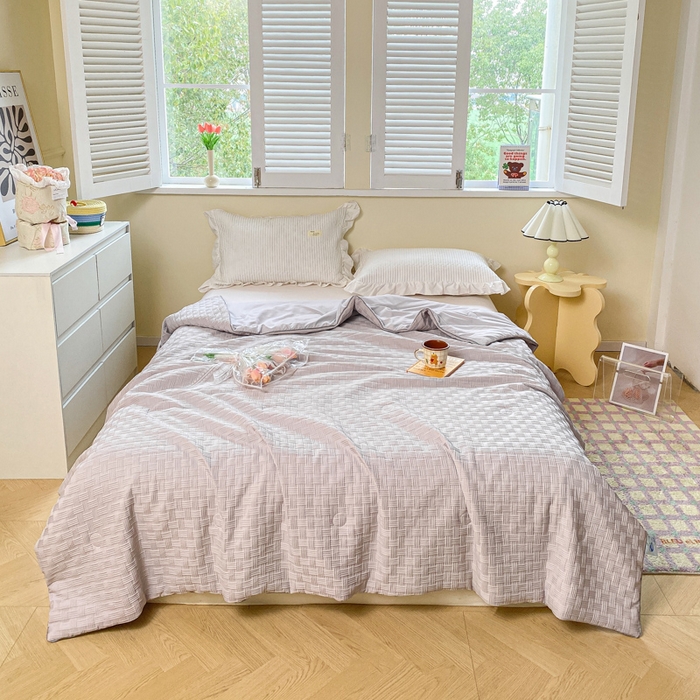 91家纺网 家纺一手货源 找家纺 左右家纺 2025新款华夫格大豆夏被被子被芯 浅灰