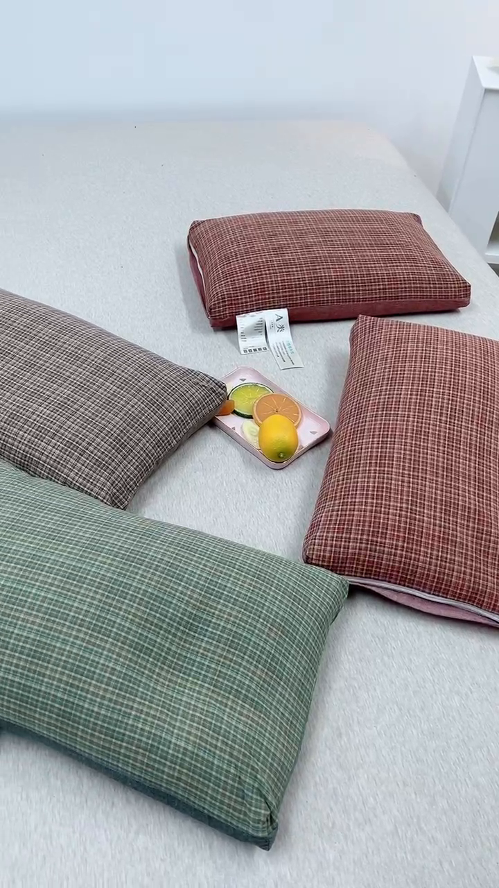 91家纺网 家纺一手货源 找家纺 （总）枕之坊 2025新款全棉色织水洗棉双拼简格荞麦枕