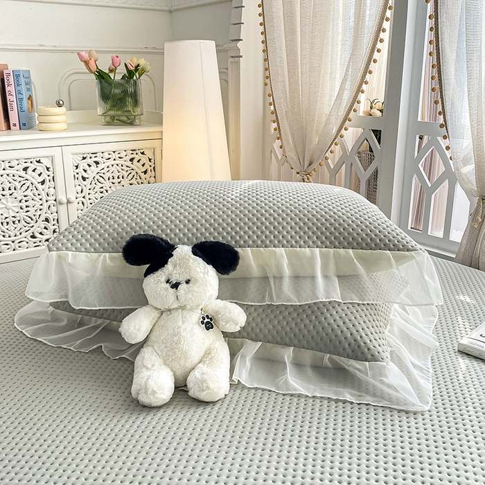 91家纺网 家纺一手货源 找家纺 眠势力 2025新款华夫格花边床笠豆豆凉席款夏季凉感床垫保护套 （提供买家秀） 杏子灰