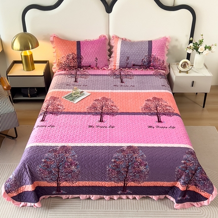 2025新款水晶绒床单盖毯单人三件套花边毯子冬季加厚保暖双人加棉防滑绒毯 粉色发财树