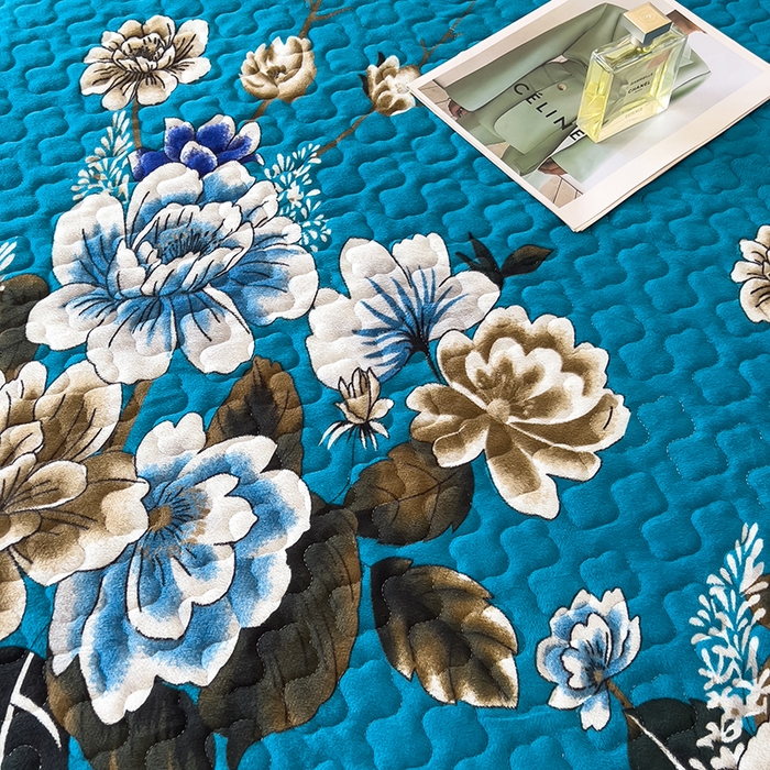 91家纺网 家纺一手货源 找家纺 2025新款水晶绒床单盖毯单人三件套花边毯子冬季加厚保暖双人加棉防滑绒毯 蓝色蝶恋花