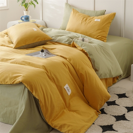 91家纺网 家纺一手货源 找家纺 （总）798家纺 2025新款全棉13070纯色双拼系列单被套场景一