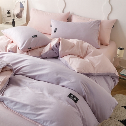 91家纺网 家纺一手货源 找家纺 （总）798家纺 2025新款全棉双拼纯色良品四件套