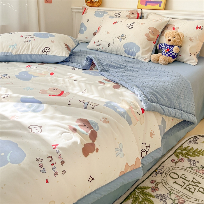 91家纺网 家纺一手货源 找家纺 盛秋家纺 2026新款A类水洗棉豆豆夏被系列 开心乐园+海清