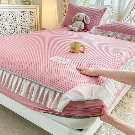 91家纺网 家纺一手货源 找家纺 （总）眠势力 2025新款华夫格花边床笠豆豆凉席款夏季凉感床垫保护套 （提供买家秀）