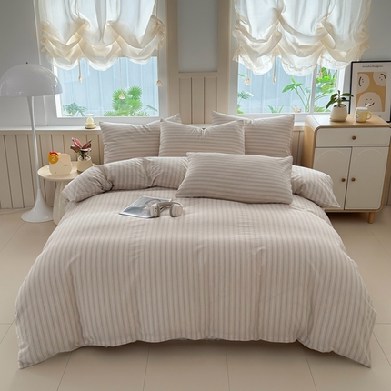 91家纺网 家纺一手货源 找家纺 梦精灵家纺 2025新款全棉色织水洗棉四件套纯棉床单被套罩学生宿舍三件套 维多利亚-米