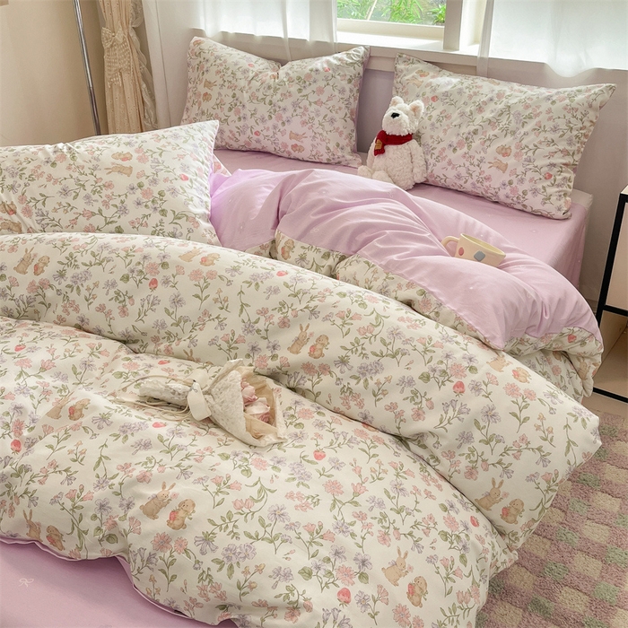 91家纺网 家纺一手货源 找家纺 798家纺 2025新款开春全棉12868印花四件套 丛林小兔