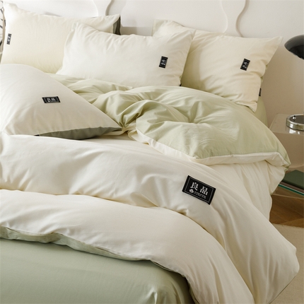 91家纺网 家纺一手货源 找家纺 （总）798家纺 2025新款全棉双拼纯色良品四件套