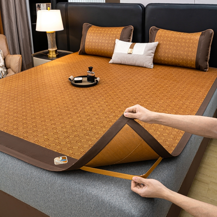 91家纺网 家纺一手货源 找家纺 81号家纺 2025新款古藤席三件套凉席三件套 古藤席-冰凌花