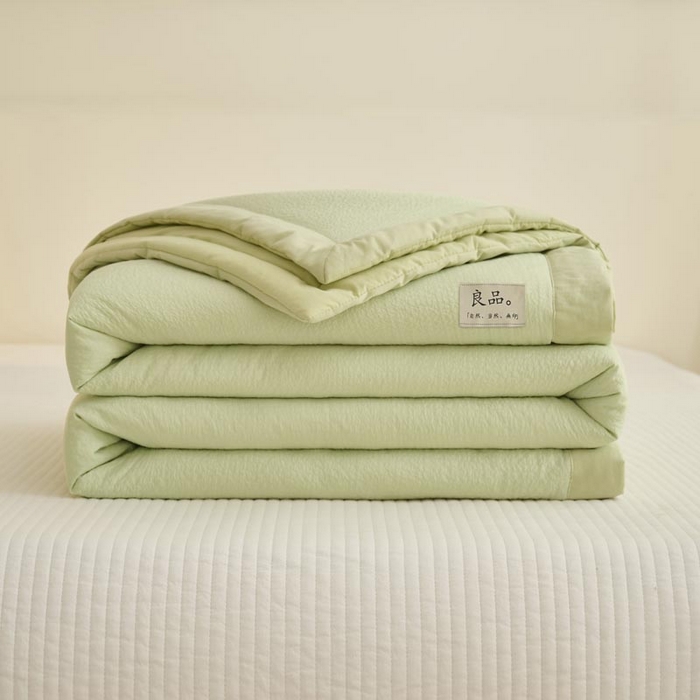 91家纺网 家纺一手货源 找家纺 子由家居 2025新款双层邹邹格大豆纤维夏被被子夏被 邹邹格-果绿