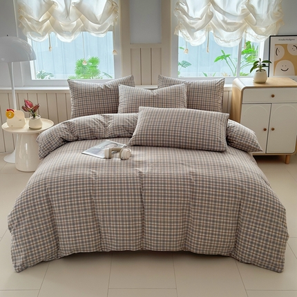 91家纺网 家纺一手货源 找家纺 （总）梦精灵家纺 2025新款全棉色织水洗棉四件套纯棉床单被套罩学生宿舍三件套