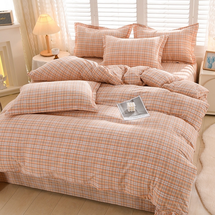 91家纺网 家纺一手货源 找家纺 润淳家居 2025新款A类全棉水洗棉四件套三件套 巴比 桔