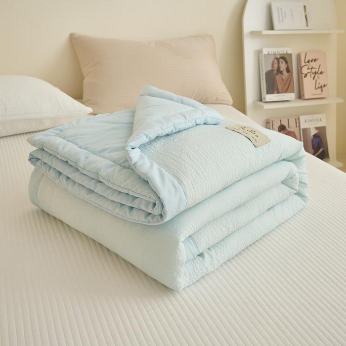 91家纺网 家纺一手货源 找家纺 子由家居 2025新款双层邹邹格大豆纤维夏被被子夏被 邹邹格-天蓝