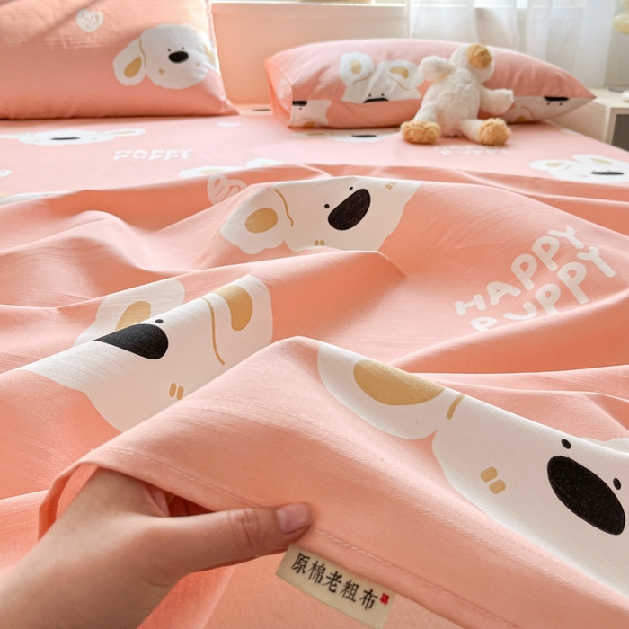 91家纺网 家纺一手货源 找家纺 莱通2025新款原棉老粗布床单 皮皮狗