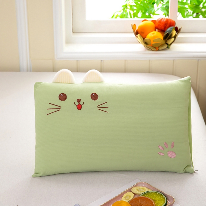 91家纺网 家纺一手货源 找家纺 （总）枕之坊 2025年新款水洗纯棉调皮猫水洗纯棉调皮猫羽丝枕  30*50 