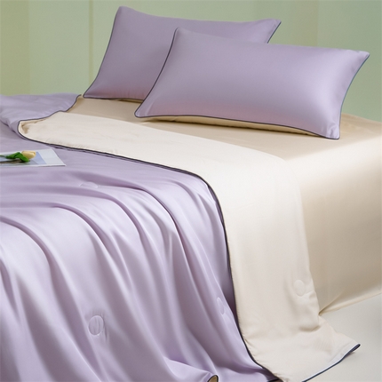 笙意家纺 2025新款凉感水洗真丝麻绳双拼夏凉被-华尔兹系列 华尔兹-星黛紫+梧桐杏