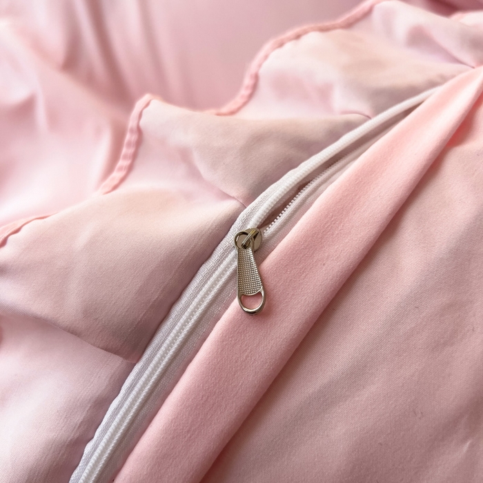 91家纺网 家纺一手货源 找家纺 找底底 2025新款亲肤舒适云朵棉刺绣四件套 浅粉