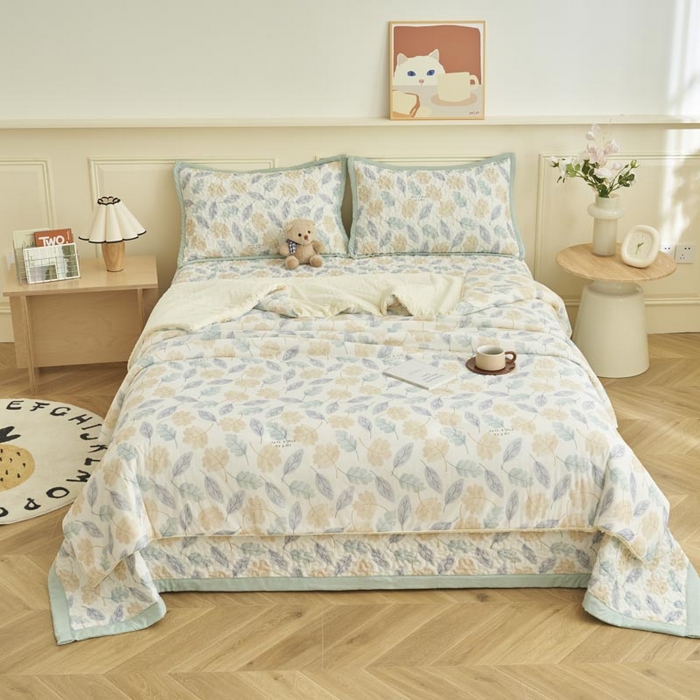 91家纺网 家纺一手货源 找家纺 子由家居 2025新款凉感丝豆豆夏被四件套 凉感豆豆被-清新花园