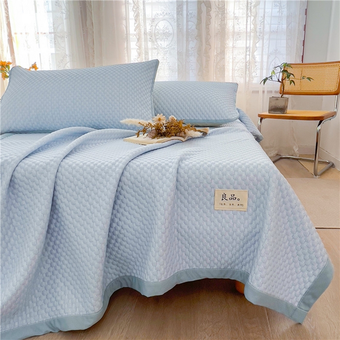 91家纺网 家纺一手货源 找家纺 喜居 2025新款无印风豆豆席宽边平席冰豆豆凉豆豆凉席 海盐蓝